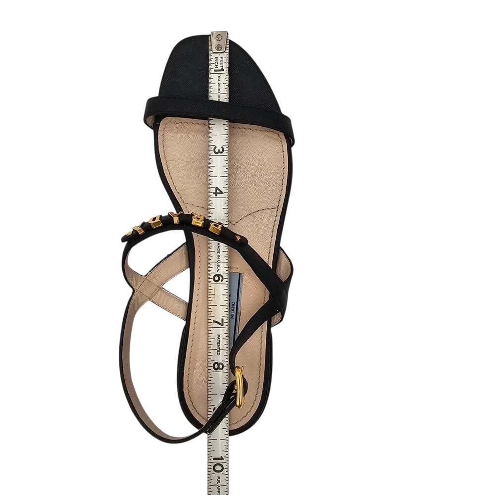 Prada Logo Black Leather Flat Ankle Strap Sandal Gold Buckle Size 36.5 6.5 - Picture 11 of 11